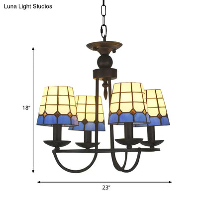 Lámpara de araña de cristal azul con celosía y 4/6/8 luces colgantes: perfecta para villas u hoteles.