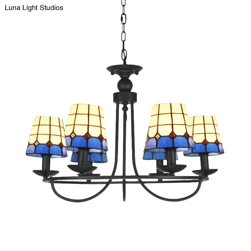 Lámpara de araña de cristal azul con celosía y 4/6/8 luces colgantes: perfecta para villas u hoteles.