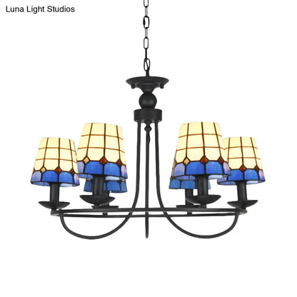 Lámpara de araña de cristal azul con celosía y 4/6/8 luces colgantes: perfecta para villas u hoteles.