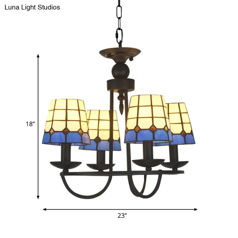 Lámpara de araña de cristal azul con celosía y 4/6/8 luces colgantes: perfecta para villas u hoteles.