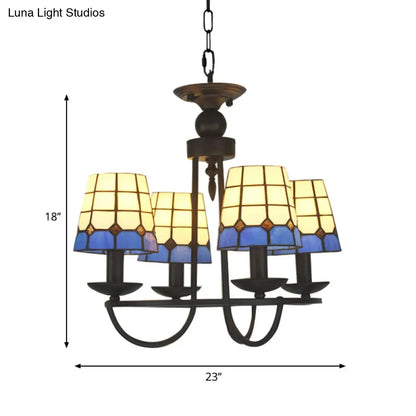 Lámpara de araña de cristal azul con celosía y 4/6/8 luces colgantes: perfecta para villas u hoteles.