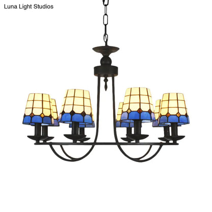 Lámpara de araña de cristal azul con celosía y 4/6/8 luces colgantes: perfecta para villas u hoteles.