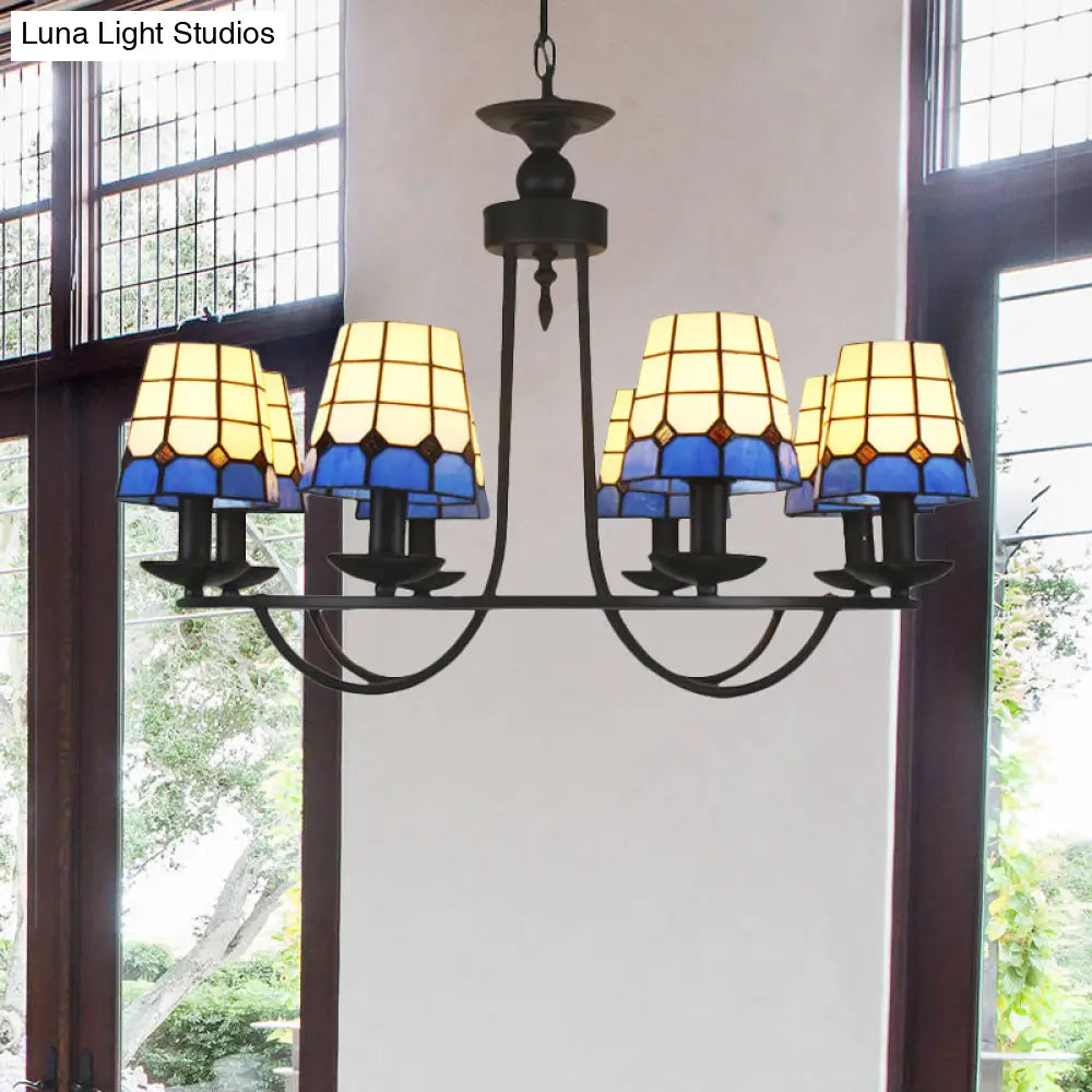 Lámpara de araña de cristal azul con celosía y 4/6/8 luces colgantes: perfecta para villas u hoteles.