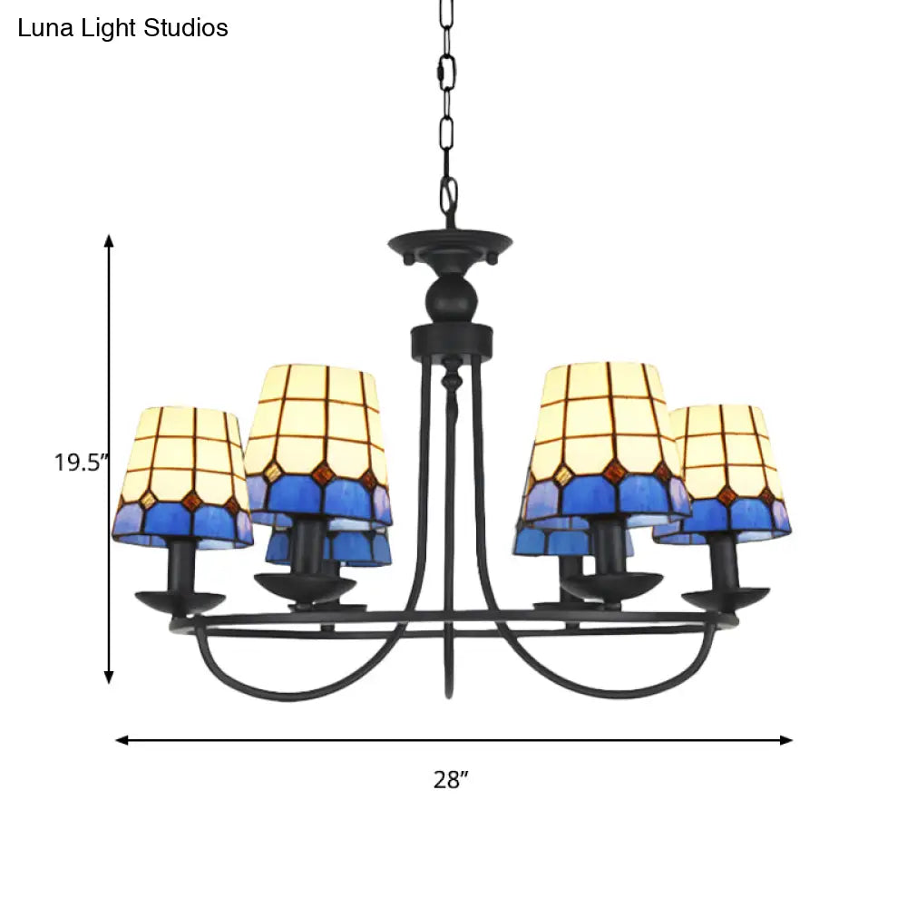 Lámpara de araña de cristal azul con celosía y 4/6/8 luces colgantes: perfecta para villas u hoteles.