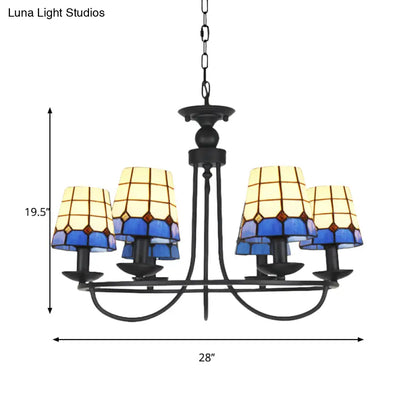 Lámpara de araña de cristal azul con celosía y 4/6/8 luces colgantes: perfecta para villas u hoteles.