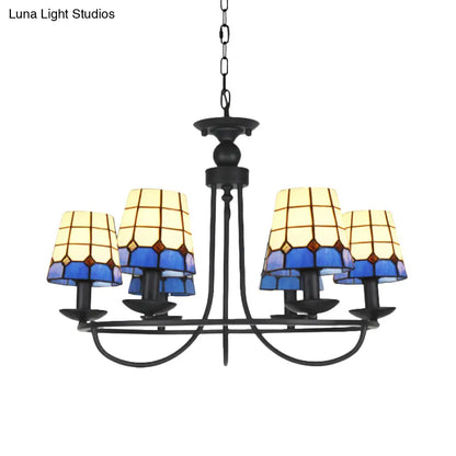 Lámpara de araña de cristal azul con celosía y 4/6/8 luces colgantes: perfecta para villas u hoteles.