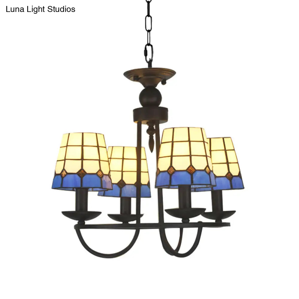 Lámpara de araña de cristal azul con celosía y 4/6/8 luces colgantes: perfecta para villas u hoteles.