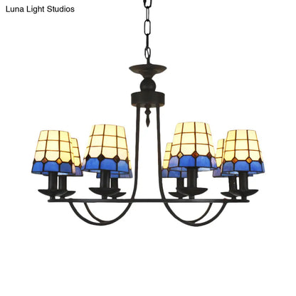 Lámpara de araña de cristal azul con celosía y 4/6/8 luces colgantes: perfecta para villas u hoteles.