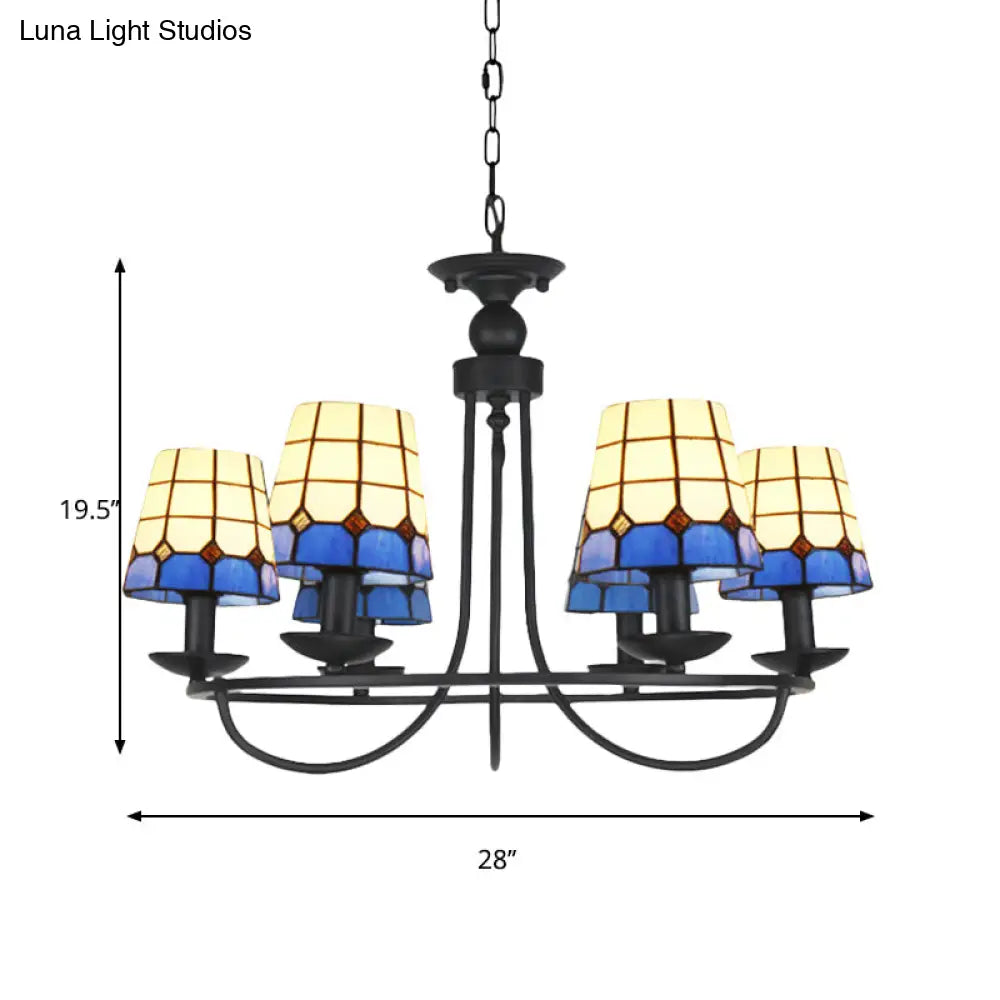 Lámpara de araña de cristal azul con celosía y 4/6/8 luces colgantes: perfecta para villas u hoteles.