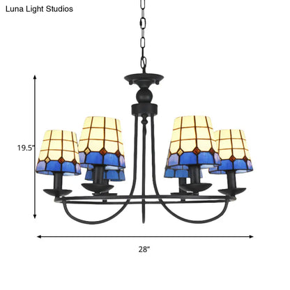 Lámpara de araña de cristal azul con celosía y 4/6/8 luces colgantes: perfecta para villas u hoteles.