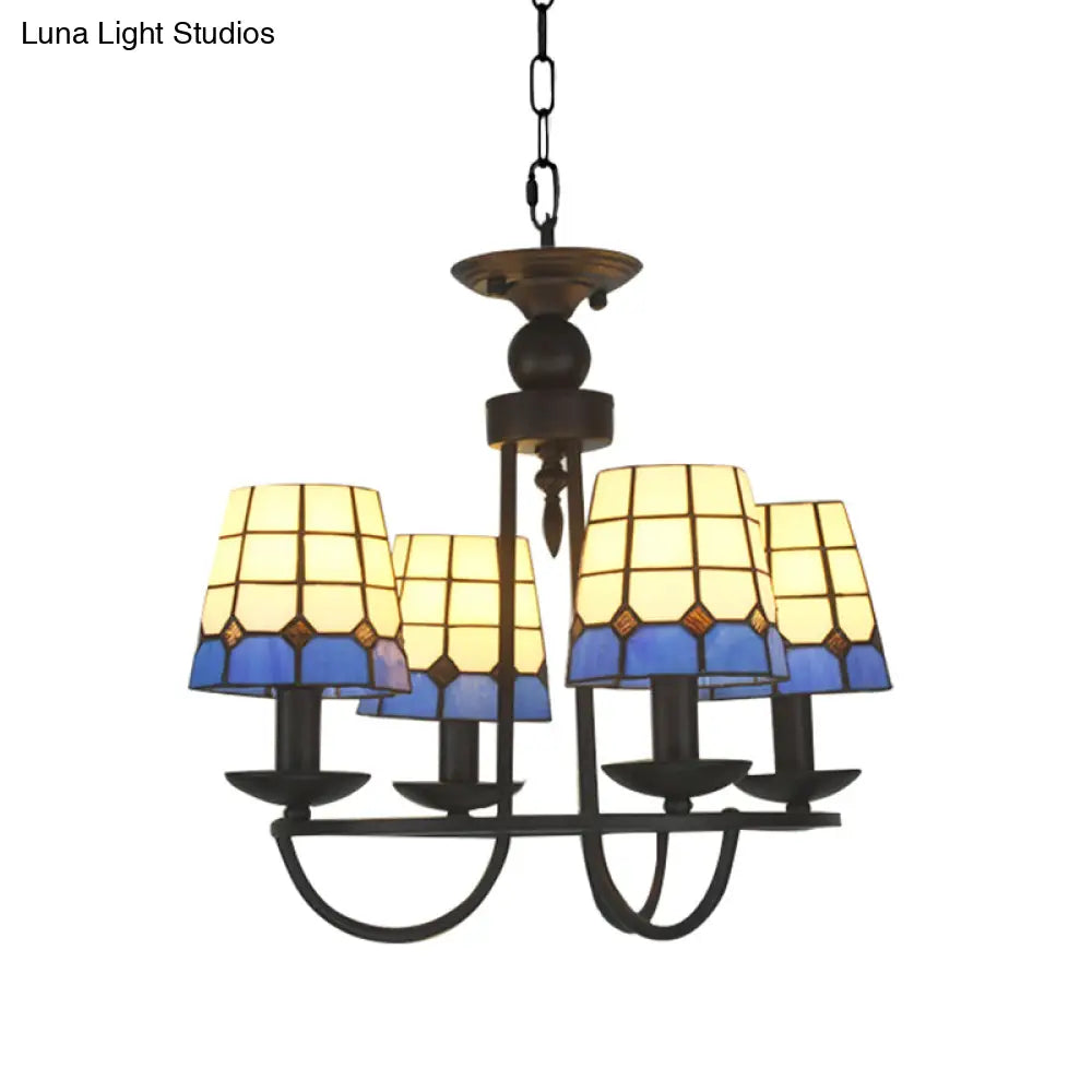 Lámpara de araña de cristal azul con celosía y 4/6/8 luces colgantes: perfecta para villas u hoteles.