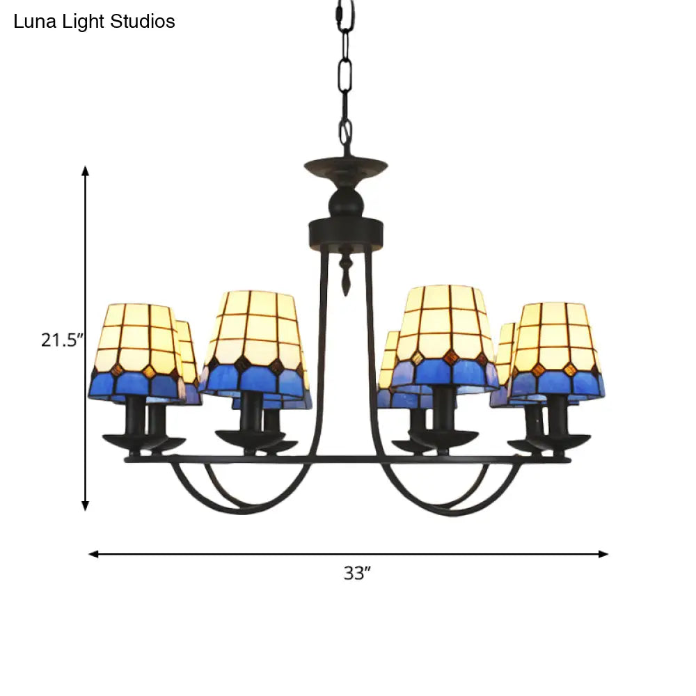 Lámpara de araña de cristal azul con celosía y 4/6/8 luces colgantes: perfecta para villas u hoteles.