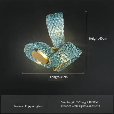 Blue Glass LED Pendant Lamps - Modern Designer Lighting - 3 head wall lamp / changeable - Chandelier