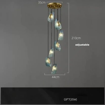 Blue Glass LED Pendant Lamps - Modern Designer Lighting - 7 light / Cold White - Chandelier