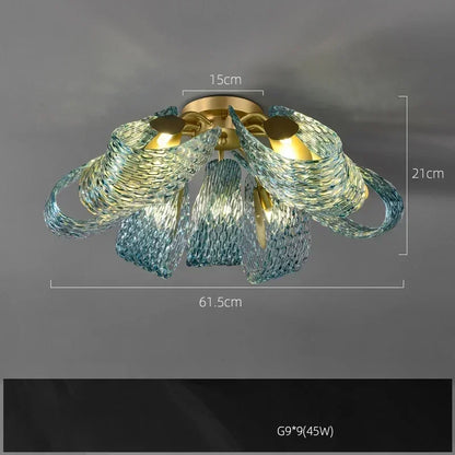 Blue Glass LED Pendant Lamps - Modern Designer Lighting - 9 light ceiling lamp / Cold White - Chandelier