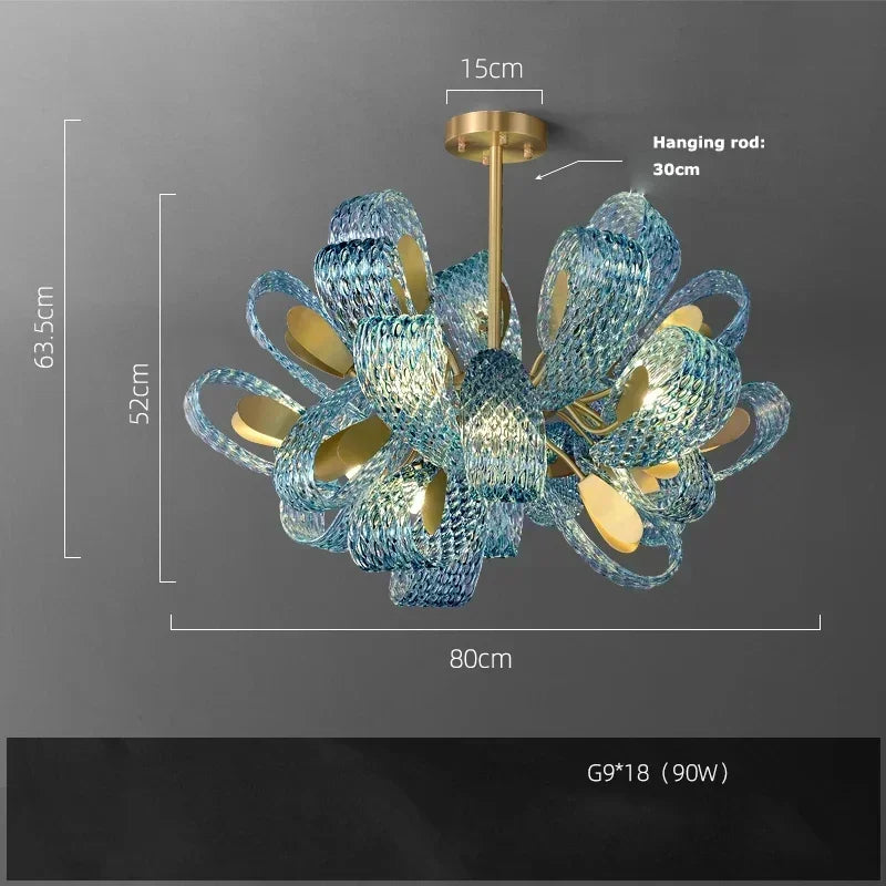 Blue Glass LED Pendant Lamps - Modern Designer Lighting - Dia80cm / Warm White - Chandelier