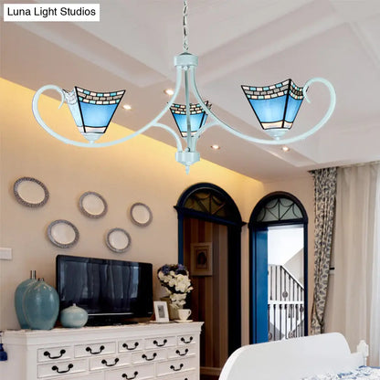 Lámpara colgante náutica de cristal azul - 3 luces - Estilo piramidal - Perfecta para el comedor