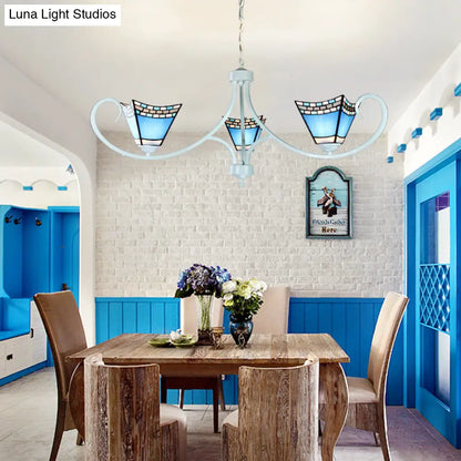 Lámpara colgante náutica de cristal azul - 3 luces - Estilo piramidal - Perfecta para el comedor
