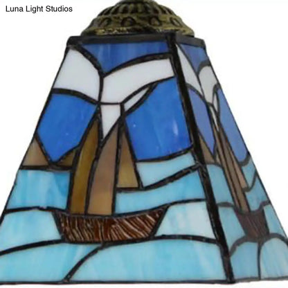 Blue Glass Sailboat Wall Sconce Light Fixture - 2 Heads, Mediterranean Style