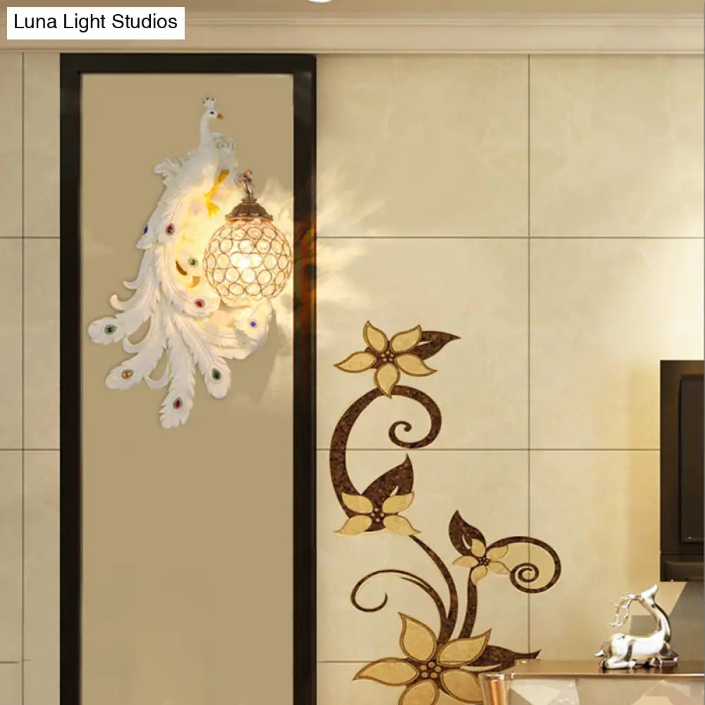 Lámpara de pared DecorBites™ Azul/Dorado Pavo Real - Aplique de resina estilo rústico con pantalla de globo de cristal (Paquete de 1/2)