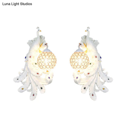 Lámpara de pared DecorBites™ Azul/Dorado Pavo Real - Aplique de resina estilo rústico con pantalla de globo de cristal (Paquete de 1/2)