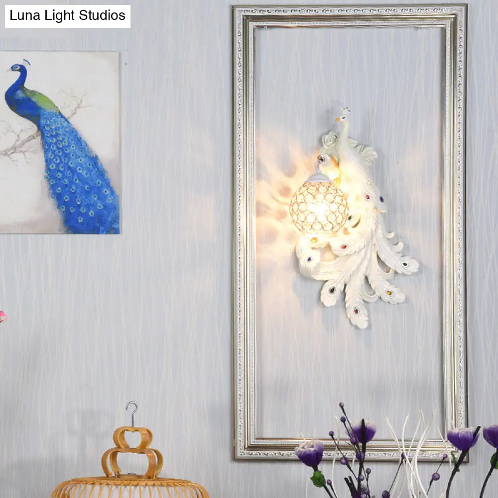 Lámpara de pared DecorBites™ Azul/Dorado Pavo Real - Aplique de resina estilo rústico con pantalla de globo de cristal (Paquete de 1/2)
