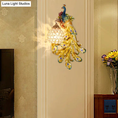 Lámpara de pared DecorBites™ Azul/Dorado Pavo Real - Aplique de resina estilo rústico con pantalla de globo de cristal (Paquete de 1/2)