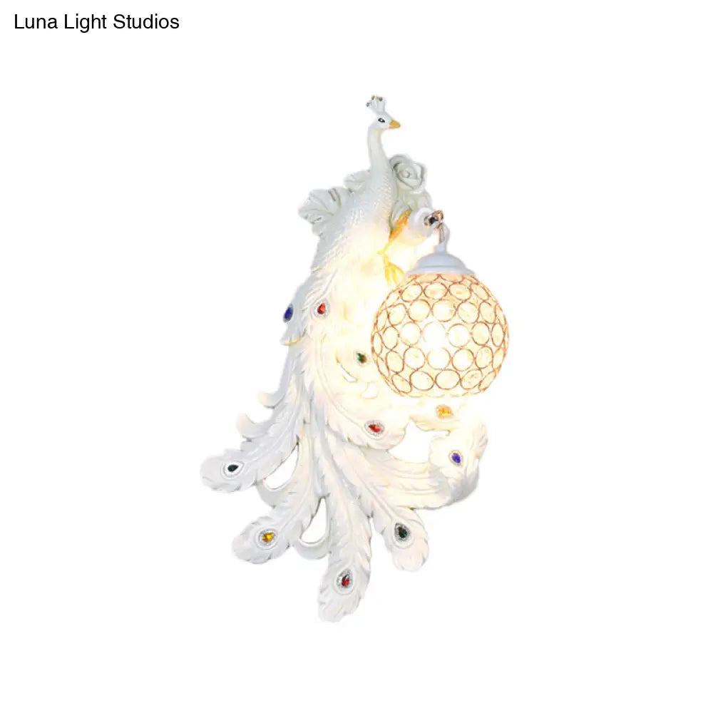 Lámpara de pared DecorBites™ Azul/Dorado Pavo Real - Aplique de resina estilo rústico con pantalla de globo de cristal (Paquete de 1/2)