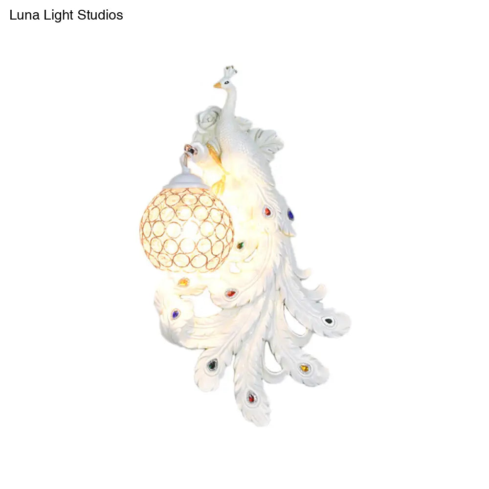 Lámpara de pared DecorBites™ Azul/Dorado Pavo Real - Aplique de resina estilo rústico con pantalla de globo de cristal (Paquete de 1/2)