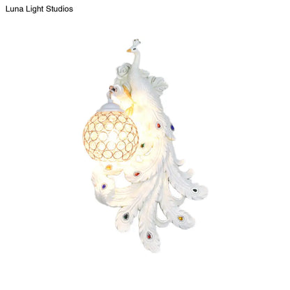 Lámpara de pared DecorBites™ Azul/Dorado Pavo Real - Aplique de resina estilo rústico con pantalla de globo de cristal (Paquete de 1/2)