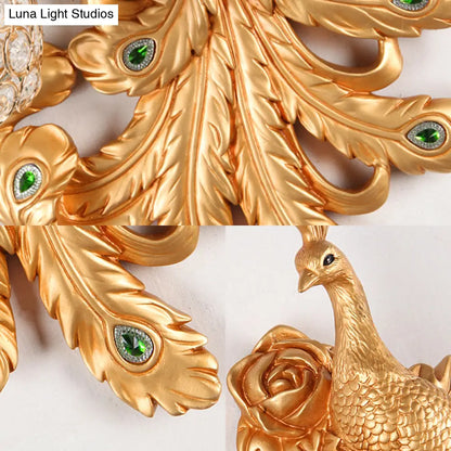 Lámpara de pared DecorBites™ Azul/Dorado Pavo Real - Aplique de resina estilo rústico con pantalla de globo de cristal (Paquete de 1/2)