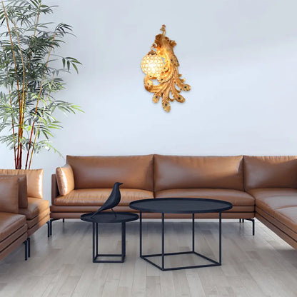 Lámpara de pared DecorBites™ Azul/Dorado Pavo Real - Aplique de resina estilo rústico con pantalla de globo de cristal (Paquete de 1/2)