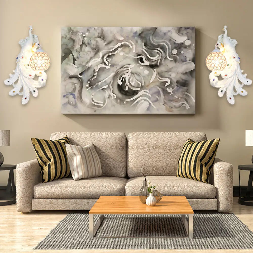 Lámpara de pared DecorBites™ Azul/Dorado Pavo Real - Aplique de resina estilo rústico con pantalla de globo de cristal (Paquete de 1/2)