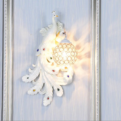 Lámpara de pared DecorBites™ Azul/Dorado Pavo Real - Aplique de resina estilo rústico con pantalla de globo de cristal (Paquete de 1/2)