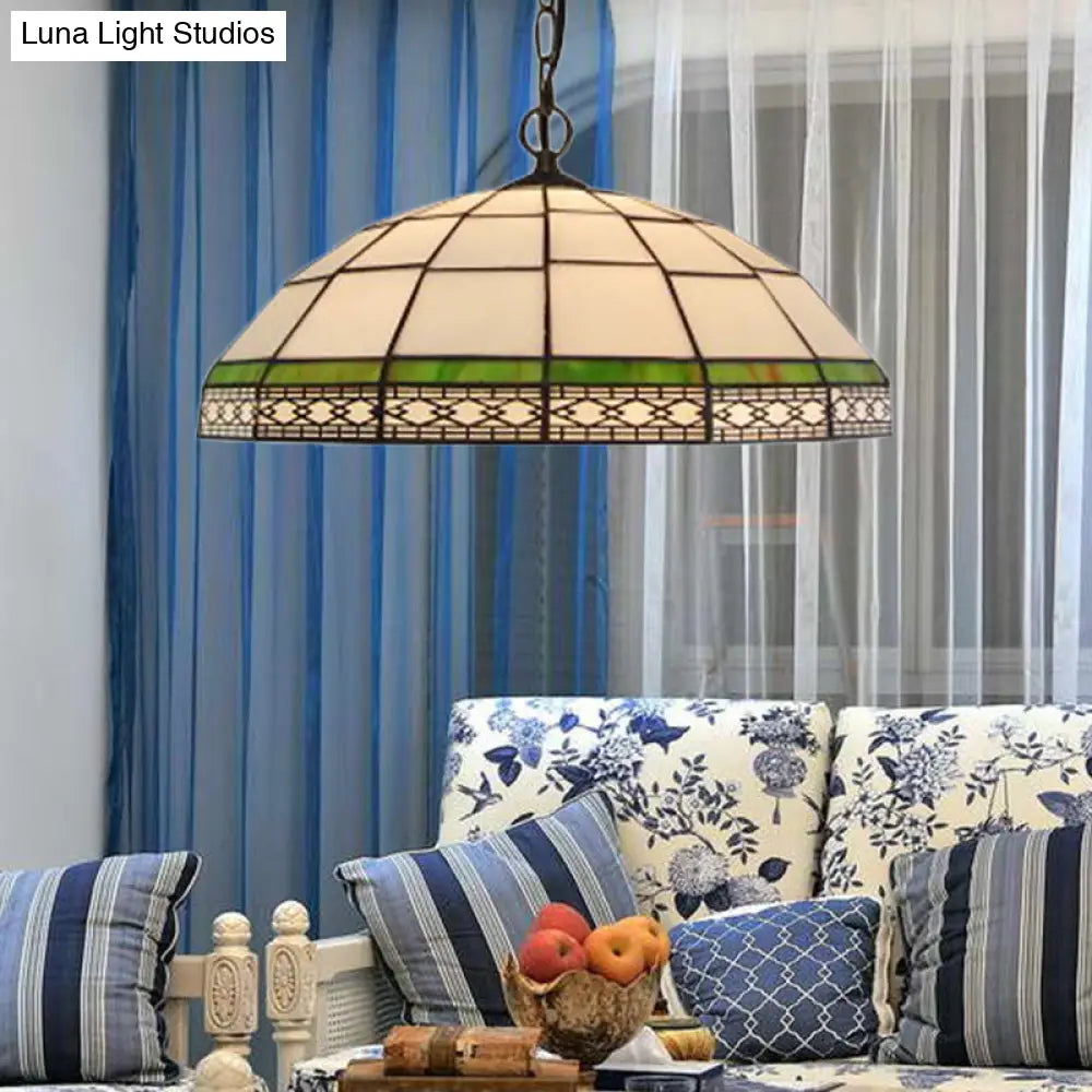 Blue/Green Tiffany Hand Cut Glass Pendant Light - Elegant Drop Bowl Suspension for Living Room