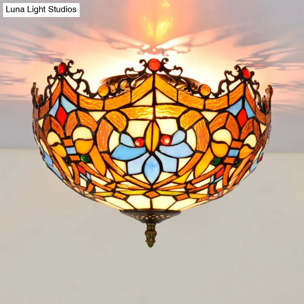 DecorBites™ DecorBites™ Blue Hand Cut Glass Ceiling Mount Light, Scalloped Baroque Design, 12"/16" Width, 2/3 Lights