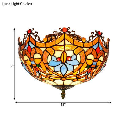 DecorBites™ DecorBites™ Blue Hand Cut Glass Ceiling Mount Light, Scalloped Baroque Design, 12"/16" Width, 2/3 Lights