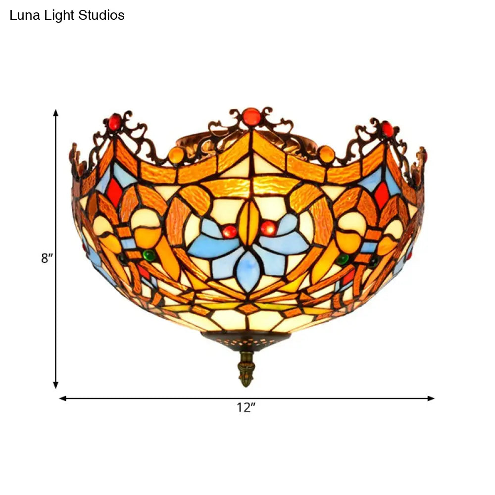 DecorBites™ DecorBites™ Blue Hand Cut Glass Ceiling Mount Light, Scalloped Baroque Design, 12"/16" Width, 2/3 Lights