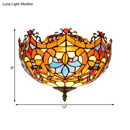 DecorBites™ DecorBites™ Blue Hand Cut Glass Ceiling Mount Light, Scalloped Baroque Design, 12"/16" Width, 2/3 Lights