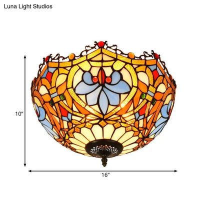 DecorBites™ DecorBites™ Blue Hand Cut Glass Ceiling Mount Light, Scalloped Baroque Design, 12"/16" Width, 2/3 Lights
