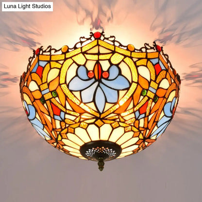 DecorBites™ DecorBites™ Blue Hand Cut Glass Ceiling Mount Light, Scalloped Baroque Design, 12"/16" Width, 2/3 Lights