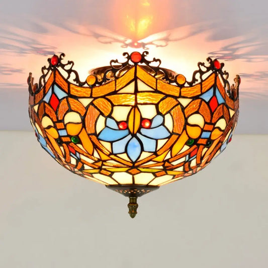 DecorBites™ DecorBites™ Blue Hand Cut Glass Ceiling Mount Light, Scalloped Baroque Design, 12"/16" Width, 2/3 Lights