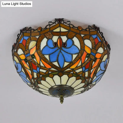 DecorBites™ DecorBites™ Blue Hand Cut Glass Ceiling Mount Light, Scalloped Baroque Design, 12"/16" Width, 2/3 Lights