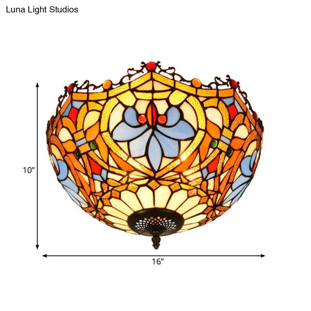DecorBites™ DecorBites™ Blue Hand Cut Glass Ceiling Mount Light, Scalloped Baroque Design, 12"/16" Width, 2/3 Lights