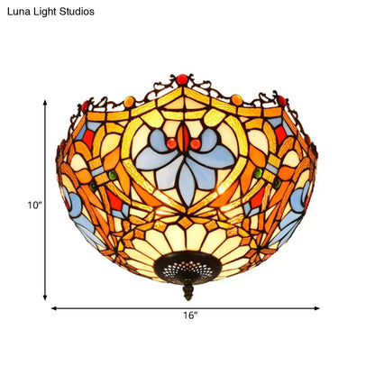 DecorBites™ DecorBites™ Blue Hand Cut Glass Ceiling Mount Light, Scalloped Baroque Design, 12"/16" Width, 2/3 Lights