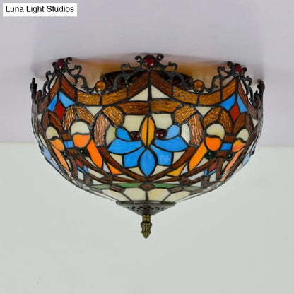 DecorBites™ DecorBites™ Blue Hand Cut Glass Ceiling Mount Light, Scalloped Baroque Design, 12"/16" Width, 2/3 Lights