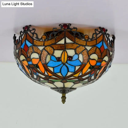 DecorBites™ DecorBites™ Blue Hand Cut Glass Ceiling Mount Light, Scalloped Baroque Design, 12"/16" Width, 2/3 Lights