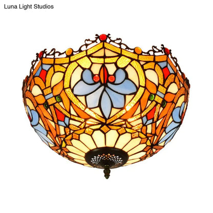 DecorBites™ DecorBites™ Blue Hand Cut Glass Ceiling Mount Light, Scalloped Baroque Design, 12"/16" Width, 2/3 Lights