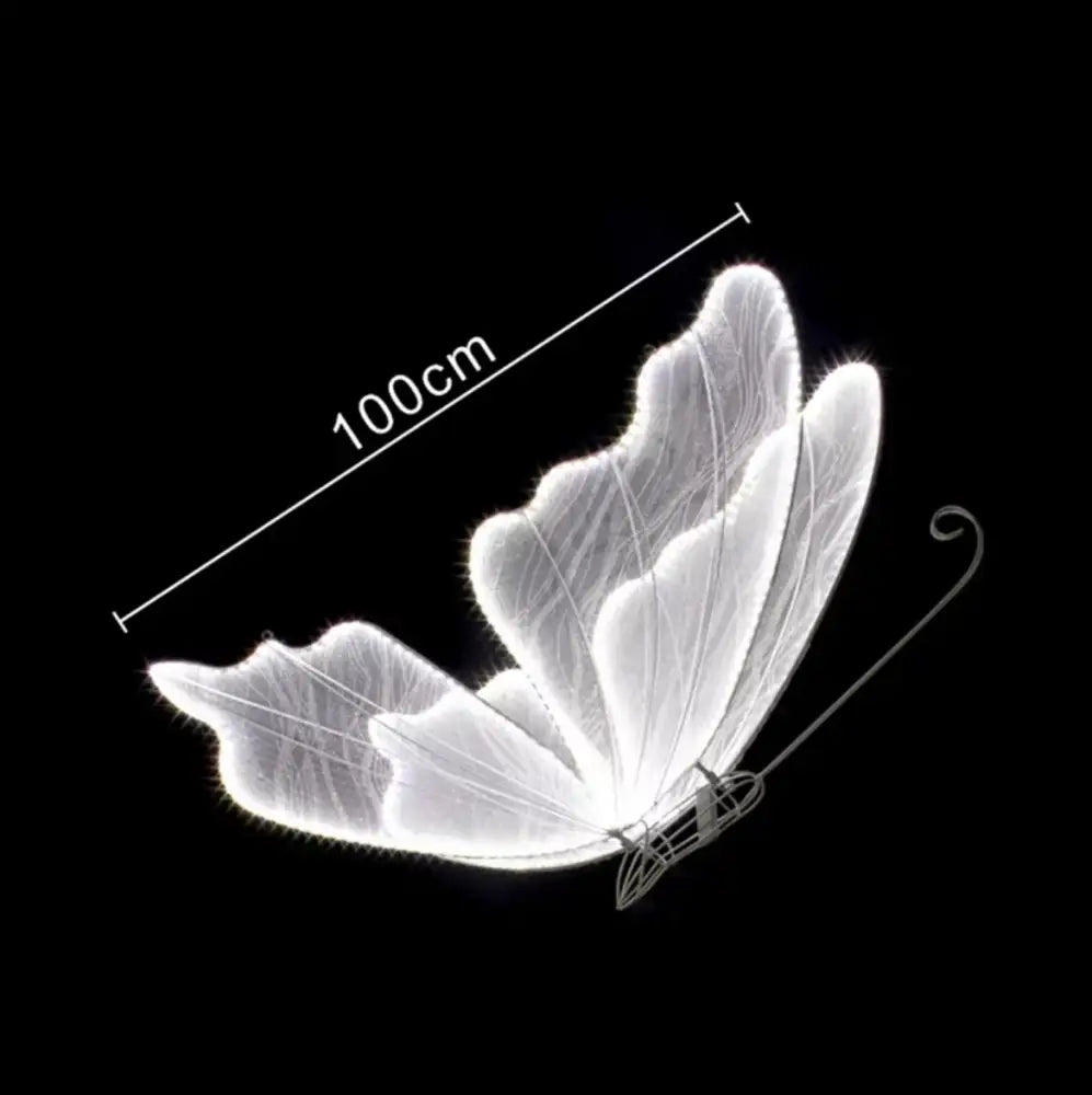 A luminous white blue lace led butterfly light fixture with 100cm span for wedding decor and bedroom ambiance