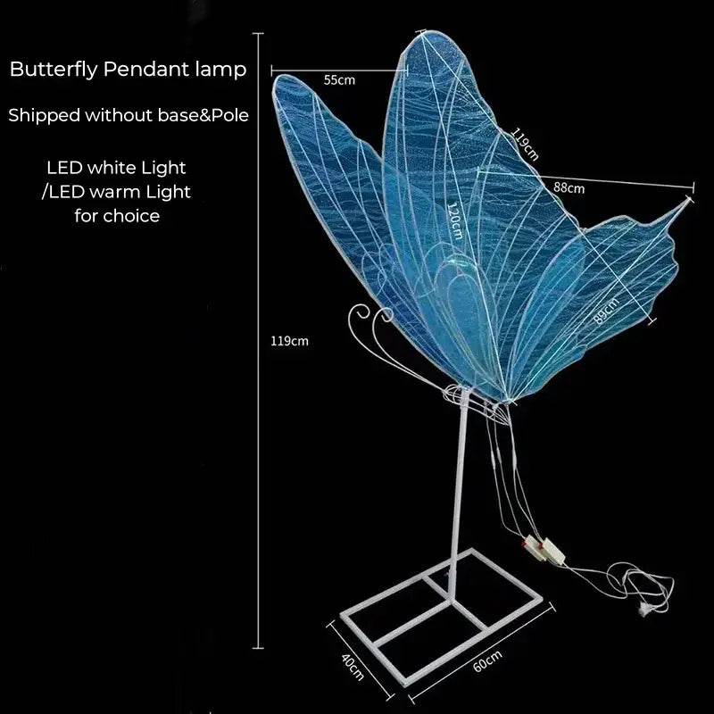 A translucent blue lace led butterfly pendant lamp with wireframe design and glowing wings for bedroom decorbites decor
